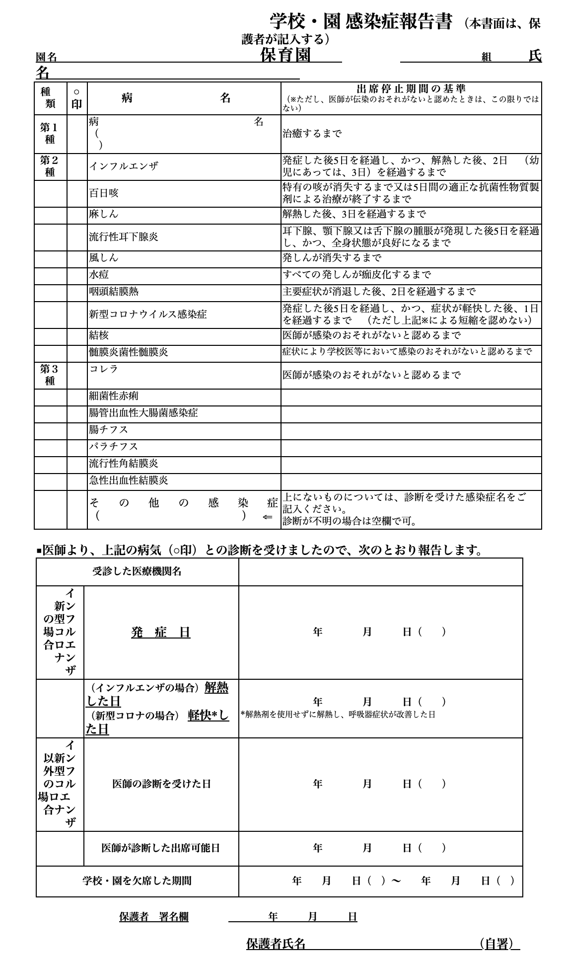 学校・園 感染症報告書